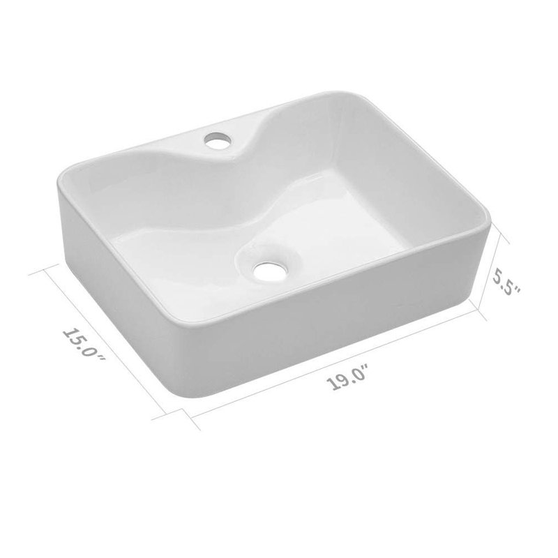 Lordear 15'' White Ceramic Rectangular Vessel Bathroom Sink & Reviews